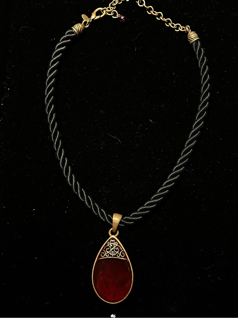 Chico’s Gold and Red Teardrop Pendant Necklace